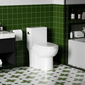 1.28 GPF Tornado Flush One-piece Toilet Elongated,Siphonic Side Press Single Flush,17" ADA Comfort Chair Height Seat,Soft Closing Seat