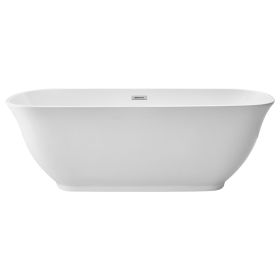 Acrylic Freestanding Bathtub, 67 Inch Contemporary Soaking White Tub with Polished Chrome Overflow and Drain