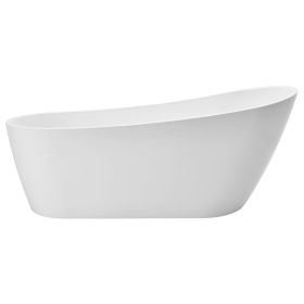 Acrylic Freestanding Bathtub, 67 Inch Contemporary Soaking White Tub with Brushed Nickel Overflow and Drain