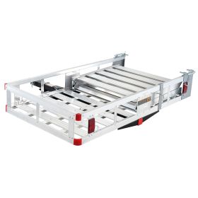 Hitch Mount Cargo Carrier, 48.03" x 27.87" Aluminum Hitch Cargo Rack with Folding Ramp, Hitch Rack Basket with Stabilizer and Straps