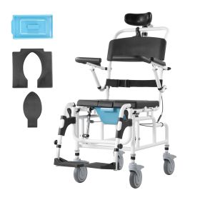Shower Wheelchair, 17.5in Width Aluminum Alloy Bathroom Wheelchair for Inside Shower, Adjustable Rolling Shower Chair w/ Brake for Disabled Adult