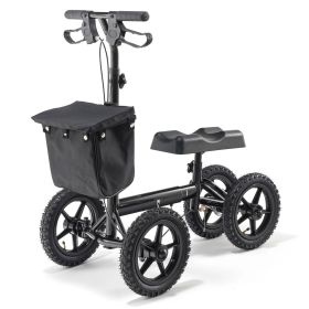 Folding Knee Scooter, Aluminum Steerable Knee Walker with Height-Adjustable Handlebar & Knee Pad, 12" All-Terrain Wheels, Dual Brakes