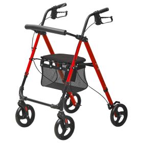 Rollator Walker for Seniors and Adult, Lightweight Aluminum Foldable Rolling Walker with Adjustable Seat and Handle (Color: Red)